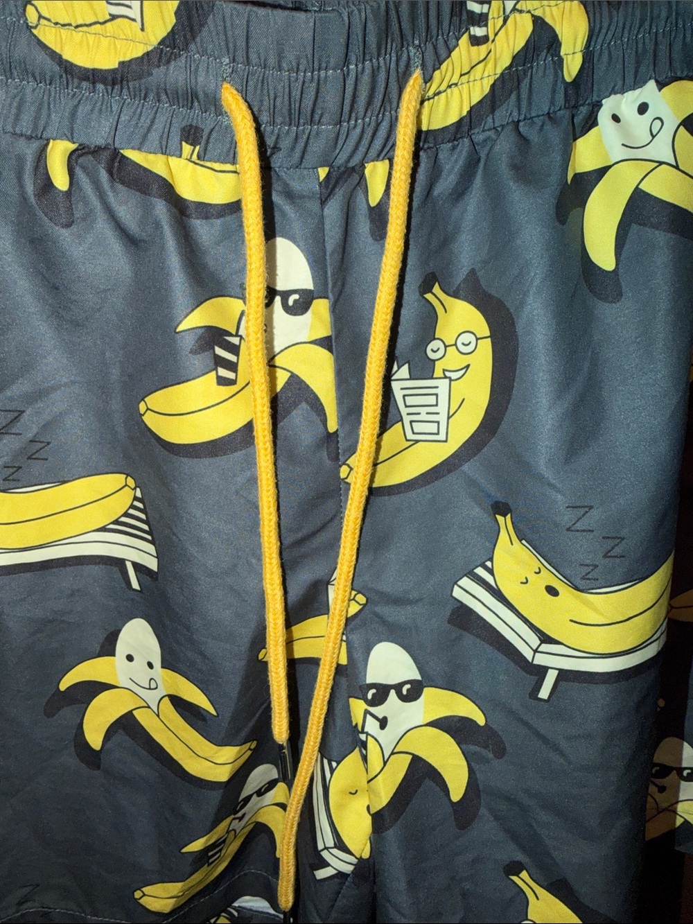 SHEIN Navy Swim Trunks with Yellow Banana Pattern - Picture 3 of 6